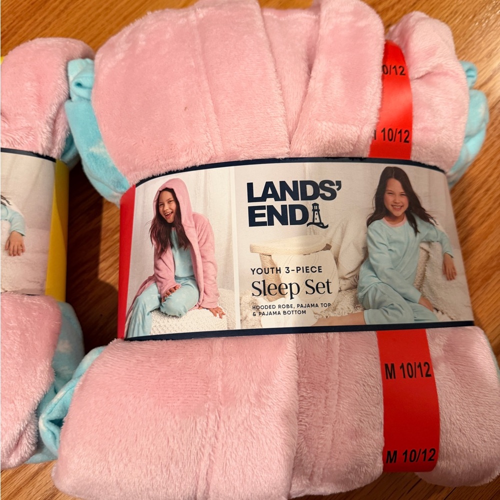 Lands' End Pajamas Girls pink Youth 3-Piece Sleep Set size 10-12
